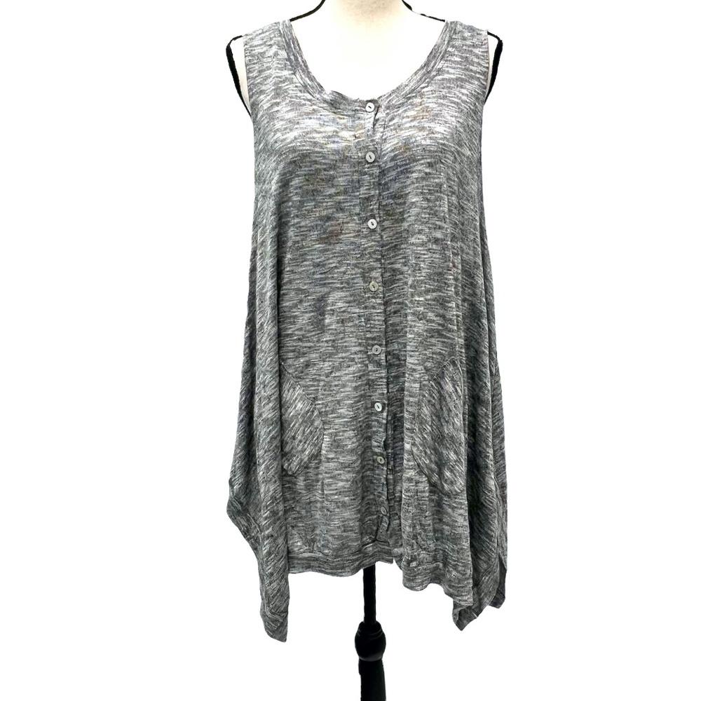 COMFY USA GRAY & WHITE MARLED BUTTON FRONT A-LINE SWING TUNIC VEST